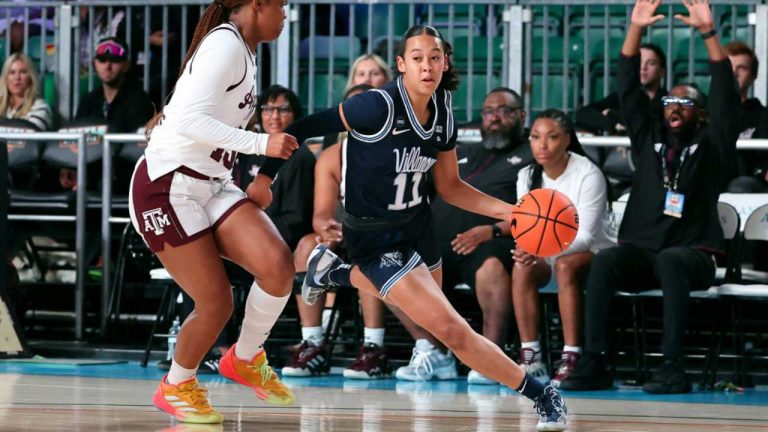 Villanova's Jasmine Bascoe (11) drives against Texas A&M during an NCAA college basketball game. (Tim Aylen/AP)