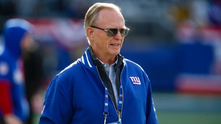 New York Giants owner John Mara walks on the field before an NFL game between the New York Giants and the New Orleans Saints, Sunday, Dec. 8, 2024, in East Rutherford, N.J. (AP/John Munson)