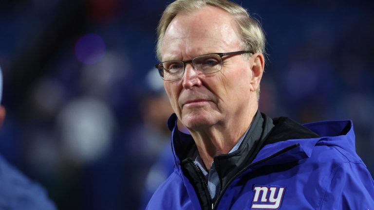 New York Giants owner John Mara watches his team practice prior to an NFL football game against the Buffalo Bills in Orchard Park, N.Y., Sunday Oct. 15, 2023. (AP Photo/ Jeffrey T. Barnes)