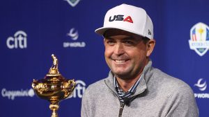 U.S. Ryder Cup golf team captain Keegan Bradley speaks at a press conference in New York, Tuesday, Oct. 8, 2024. (AP/Heather Khalifa)