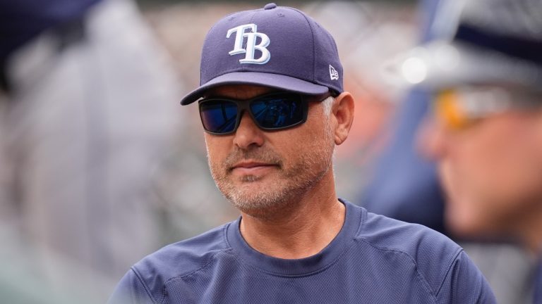 Tampa Bay Rays manager Kevin Cash is seen during the first inning of a baseball game against the Detroit Tigers, Thursday, Sept. 26, 2024, in Detroit. (AP/Carlos Osorio)