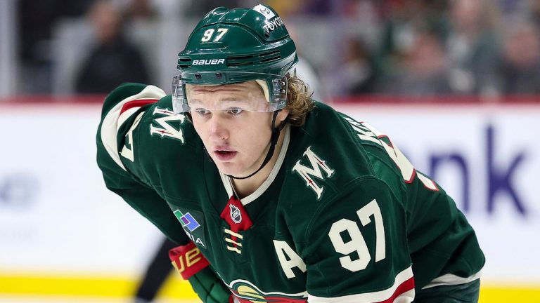 Minnesota Wild left wing Kirill Kaprizov (97) prepares for a faceoff against the Vegas Golden Knights during the third period of an NHL hockey game Sunday, Dec. 15, 2024, in St. Paul, Minn. (Matt Krohn/AP)