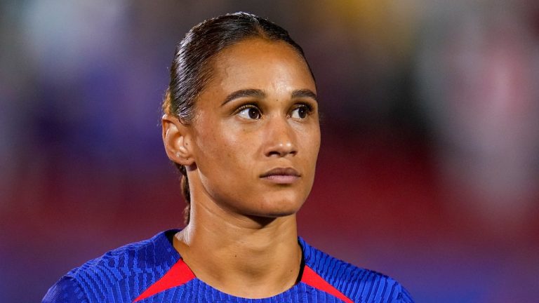 United States' Lynn Williams looks on prior to a women's international friendly soccer match between the United States and China, Tuesday, Dec. 5, 2023, in Frisco, Texas. (Julio Cortez/AP)