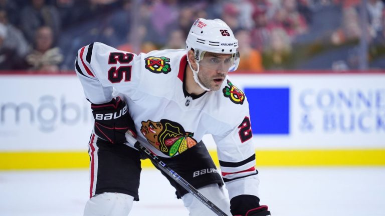 Chicago Blackhawks' Alec Martinez plays during an NHL hockey game, Saturday, Nov. 23, 2024, in Philadelphia. (Matt Slocum/AP)