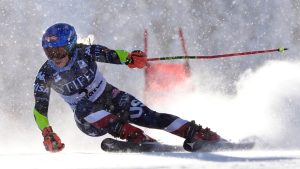 Mikaela Shiffrin, of the United States, competes during a women's World Cup giant slalom skiing race, Saturday, Nov. 30, 2024, in Killington, Vt. (AP/Robert F. Bukaty)