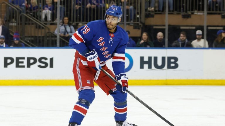 New York Rangers' K'Andre Miller (79) in action against the Seattle Kraken in an NHL hockey game, Sunday, Dec. 8, 2024, in New York. (Rich Schultz/AP)