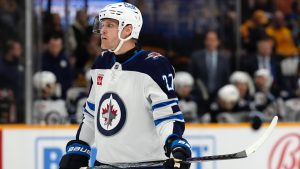 Winnipeg Jets left wing Nikolaj Ehlers plays against the Nashville Predators during the first period of an NHL game Saturday, Nov. 23, 2024, in Nashville, Tenn. (AP/Mark Humphrey)