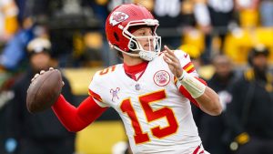 Kansas City Chiefs quarterback Patrick Mahomes (15) passes against the Pittsburgh Steelers during the first half of an NFL football game, Wednesday, Dec. 25, 2024, in Pittsburgh. (Matt Freed/AP)