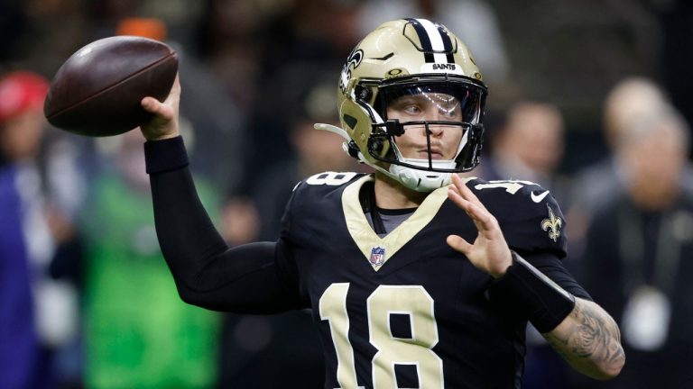 New Orleans Saints quarterback Spencer Rattler (18) throws a pass in the second half of an NFL football game against the Washington Commanders in New Orleans, Sunday, Dec. 15, 2024. (Butch Dill/AP)