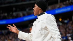 Toronto Raptors forward Scottie Barnes (4), Monday, March 11, 2024, in Denver. (David Zalubowski/AP)