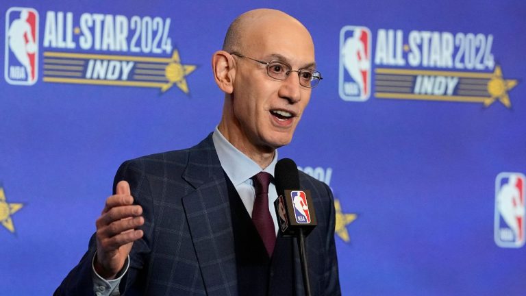 NBA Commissioner Adam Silver speaks during a news conference during the NBA basketball All-Star weekend Saturday, Feb. 17, 2024, in Indianapolis. (Darron Cummings/AP)