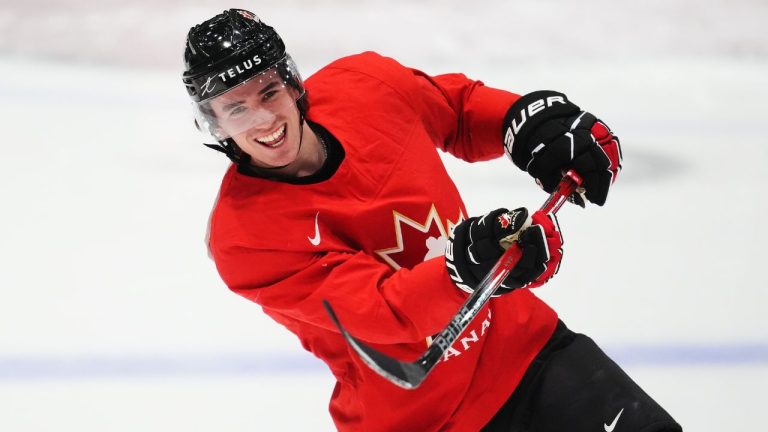 Brayden Yager takes a shot during the first day of the Canadian World Junior Hockey Championships selection camp in Ottawa on December 10, 2024. (Sean Kilpatrick/CP)