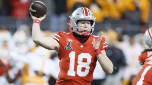 Ohio State quarterback Will Howard throws a pass against Tennessee during the first half in the first round of the College Football Playoff, Saturday, Dec. 21, 2024, in Columbus, Ohio. (Jay LaPrete/AP)