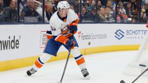 New York Islanders' Mathew Barzal plays against the Columbus Blue Jackets during an NHL hockey game Wednesday, Oct. 30, 2024, in Columbus, Ohio. (Jay LaPrete/AP)