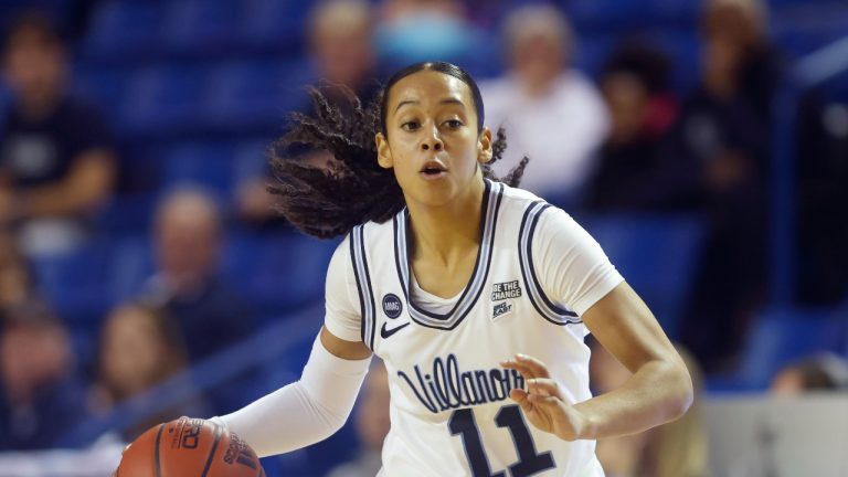 Villanova guard Jasmine Bascoe (11) during an NCAA basketball game against Delaware on Wednesday, Dec. 11, 2024, in Newark, Del. Villanova won 75-65. (Mike Buscher/AP Photo)