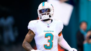 Miami Dolphins wide receiver Odell Beckham Jr. (3) runs onto the field during player introduction before an NFL football game against the New England Patriots, Sunday, Nov. 24 2024, in Miami Gardens, Fla. (Doug Murray/AP)