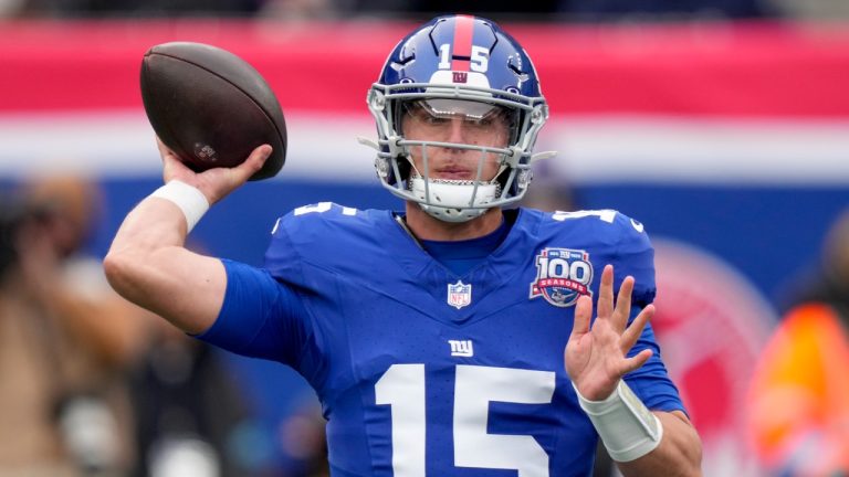 New York Giants quarterback Tommy DeVito (15) passes against the Baltimore Ravens during the first quarter of an NFL football game, Sunday, Dec. 15, 2024, in East Rutherford, N.J. (Frank Franklin II/AP)