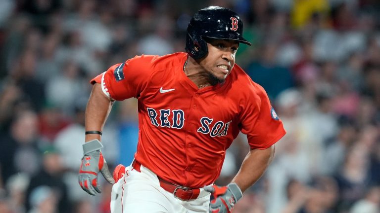 Boston Red Sox's Enmanuel Valdez runs on his double during the fourth inning of a baseball game against the New York Yankees, Friday, June 14, 2024, in Boston. (Michael Dwyer/AP)