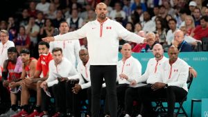 Canada head coach Jordi Fernandez gestures during a men's basketball game against France at the 2024 Summer Olympics, Tuesday, Aug. 6, 2024, in Paris, France. (Michael Conroy/AP)