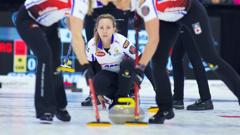 Rachel Homan watches her stone during the KIOTI National women's final on Dec. 1, 2024, in St. John's, N.L. (Anil Mungal/GSOC)