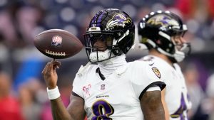 Baltimore Ravens quarterback Lamar Jackson warms up before an NFL football game against the Houston Texans, Wednesday, Dec. 25, 2024, in Houston. (David J. Phillip/AP Photo)