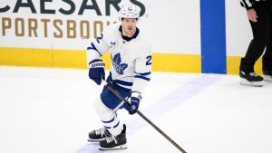 Toronto Maple Leafs defenceman Jake McCabe (22) in action during overtime of an NHL hockey game against the Washington Capitals. (Nick Wass/AP)