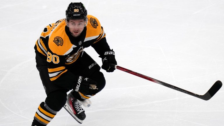 Boston Bruins forward Tyler Johnson during an NHL preseason hockey game, Tuesday, Oct. 1, 2024, in Boston. (Charles Krupa/AP)