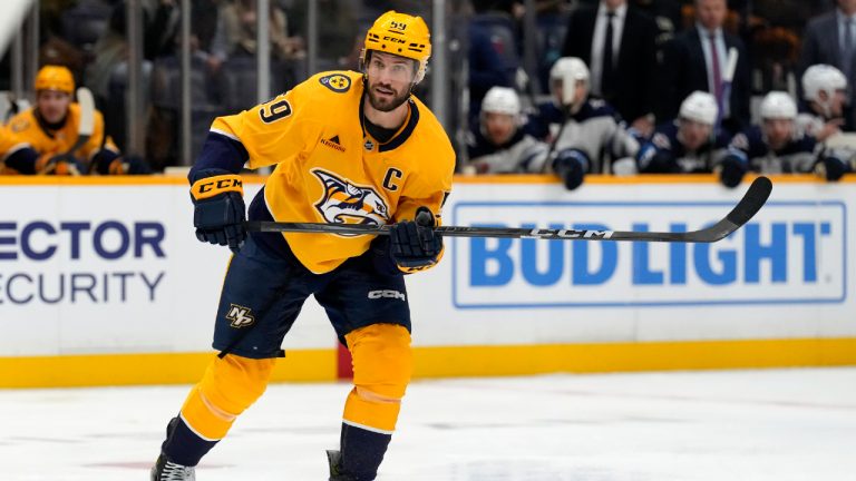 Nashville Predators defenceman Roman Josi plays against the Winnipeg Jets during the second period of an NHL hockey game Saturday, Nov. 23, 2024, in Nashville, Tenn. (Mark Humphrey/AP)