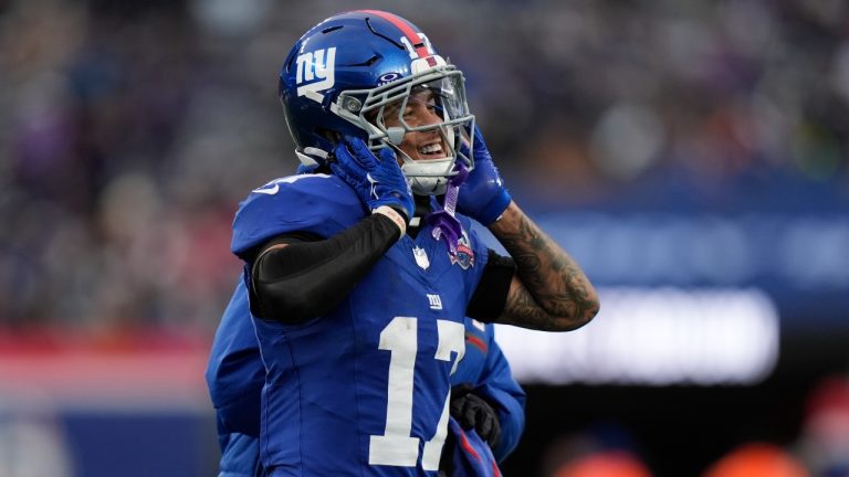 New York Giants wide receiver Wan'Dale Robinson (17) walks off the field during the second half of an NFL football game against the Baltimore Ravens, Sunday, Dec. 15, 2024, in East Rutherford, N.J. (Frank Franklin II/AP)