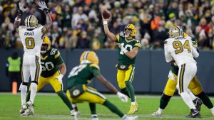 Green Bay Packers quarterback Jordan Love (10) passes during the second half of an NFL football game against the New Orleans Saints, Monday, Dec. 23, 2024, in Green Bay, Wis. (Matt Ludtke/AP)