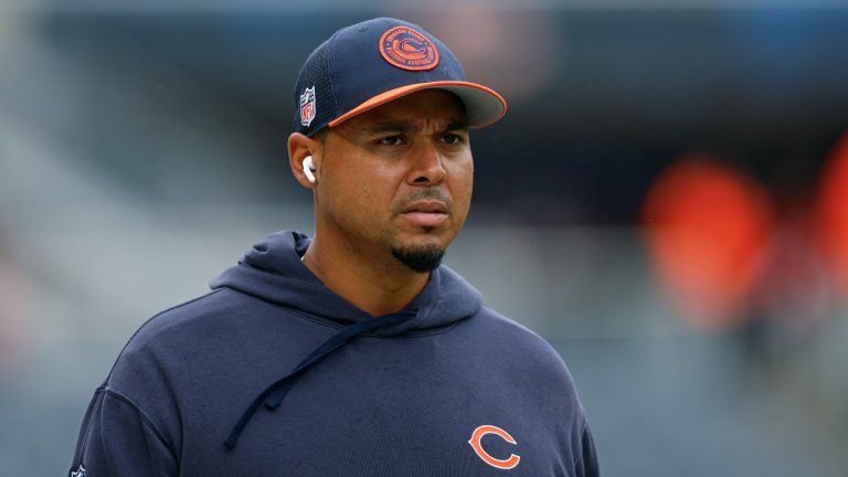 Chicago Bears general manager Ryan Poles walks on the sidelines prior to an NFL football game between the Chicago Bears and Los Angeles Rams, Sunday, Sept. 29, 2024, in Chicago. (Kamil Krzaczynski/AP)