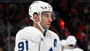 Toronto Maple Leafs centre John Tavares (91) looks on during the first period of an NHL hockey game against the Washington Capitals, Wednesday, Nov. 13, 2024, in Washington. (Nick Wass/AP)