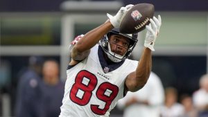 Houston Texans wide receiver Jared Wayne (89) warms up before an NFL preseason football game against the New England Patriots, Thursday, Aug. 10, 2023, in Foxborough, Mass. (Steven Senne/AP Photo)