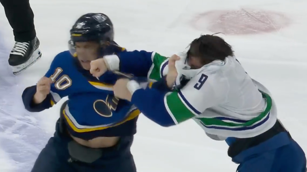 Miller, Schenn trade blows at centre ice following Canucks’ opener