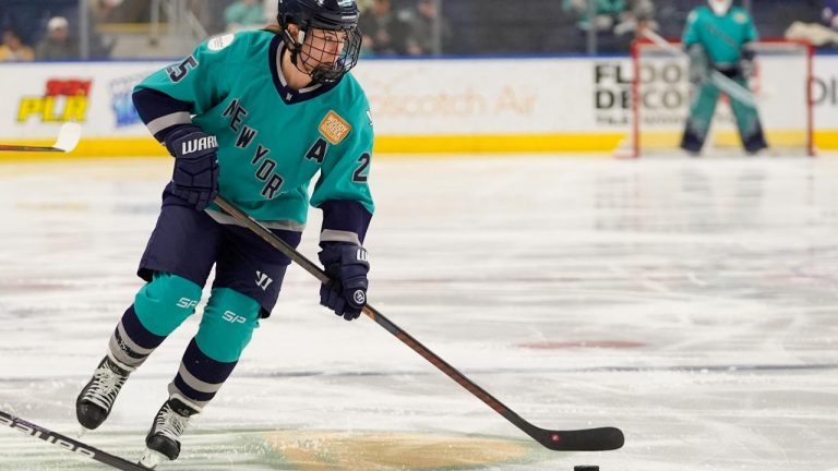 New York's Alex Carpenter during the first period of a PWHL hockey game. (Frank Franklin II/AP)