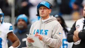 Detroit Lions offensive co-ordinator Ben Johnson looks on from the sidelines during the first half of an NFL game against the Chicago Bears, Sunday, Dec. 22, 2024, in Chicago. (AP/Kamil Krzaczynski)