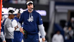 Dallas Cowboys offensive coordinator Brian Schottenheimer looks on from the sidelines during an NFL football game. (Jerome Miron/AP)