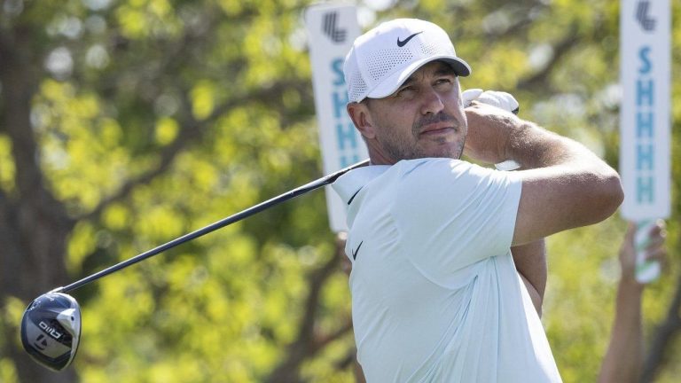 Captain Brooks Koepka of Smash GC hits his shot from the ninth tee during the final round of LIV Golf Team Championship Dallas at Maridoe Golf Club. (Photo by Katelyn Mulcahy/LIV Golf via AP)