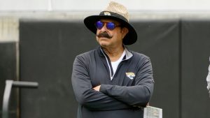 Jacksonville Jaguars owner Shad Khan attends the NFL football owners' spring meetings Tuesday, May 21, 2024, in Nashville, Tenn. (AP Photo/George Walker IV)