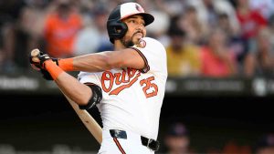 Baltimore Orioles' Anthony Santander in action during a baseball game against the Cleveland Guardians, Monday, June 24, 2024, in Baltimore. (Nick Wass/AP)