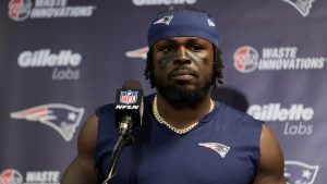 New England Patriots safety Jabrill Peppers answers questions during a news conference after playing against the New York Jets in an NFL game, Thursday, Sept. 19, 2024. (AP Photo/Seth Wenig)