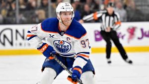 Edmonton Oilers centre Connor McDavid (97) skates against the Vegas Golden Knights during the first period of an NHL hockey game Tuesday, Dec. 3, 2024, in Las Vegas. (David Becker/AP)