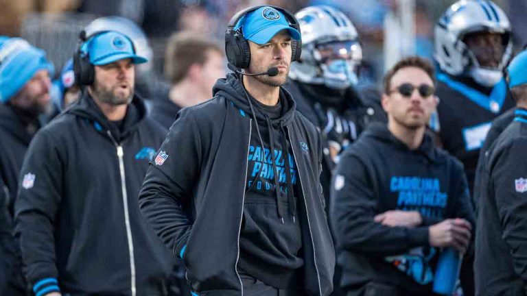 Carolina Panthers head coach Dave Canales looks on during an NFL football game between the Carolina Panthers and the Arizona Cardinals on Sunday, Dec. 22, 2024, in Charlotte, N.C. (Jacob Kupferman/AP)