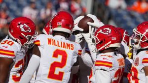 The Kansas City Chiefs defence huddles up before the game against the Denver Broncos during an NFL game, Sunday, Jan. 5, 2025 in Denver. (AP/Bart Young)