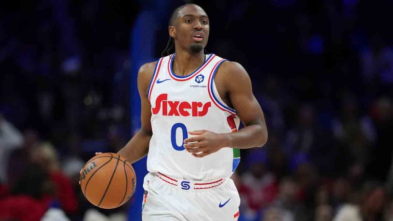 Philadelphia 76ers' Tyrese Maxey plays during an NBA basketball game, Wednesday, Jan. 8, 2025, in Philadelphia. (Matt Slocum/AP)