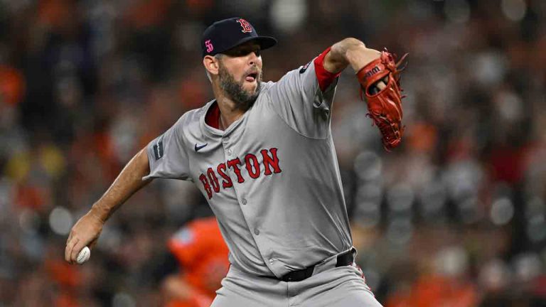 Boston Red Sox pitcher Chris Martin throws during the eighth inning of a baseball game against the Baltimore Orioles, Saturday, Aug. 17, 2024, in Baltimore. (Terrance Williams/AP)