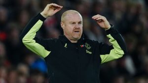 Everton's head coach Sean Dyche reacts during the English Premier League soccer match between Southampton and Everton, at the St Marys Stadium in Southampton, Saturday, Nov 2, 2024. (Dave Shopland/AP)