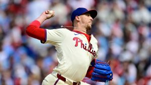 Philadelphia Phillies' Jeff Hoffman in action during a baseball game against the Atlanta Braves, Sunday, March 31, 2024, in Philadelphia. (Derik Hamilton/AP)