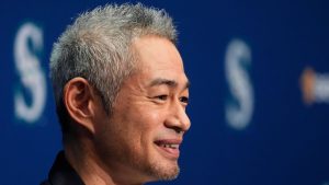 Former Seattle Mariners right fielder Ichiro Suzuki smiles during a press conference following his election to the National Baseball Hall of Fame, Tuesday, Jan. 21, 2025, in Seattle. (Lindsey Wasson/AP)