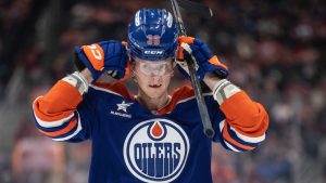 Edmonton Oilers' John Klingberg (36) makes his first appearance against the Detroit Red Wings during first period NHL action in Edmonton on Thursday, January 30, 2025. (Jason Franson/CP)